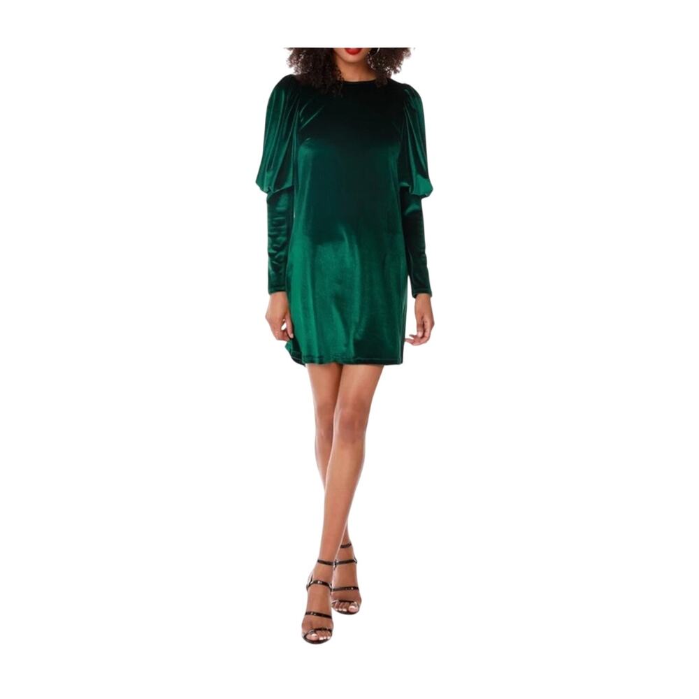 BOBI BLACK Green Velvet Mercy Lantern Sleeve Mini Dress Size Large